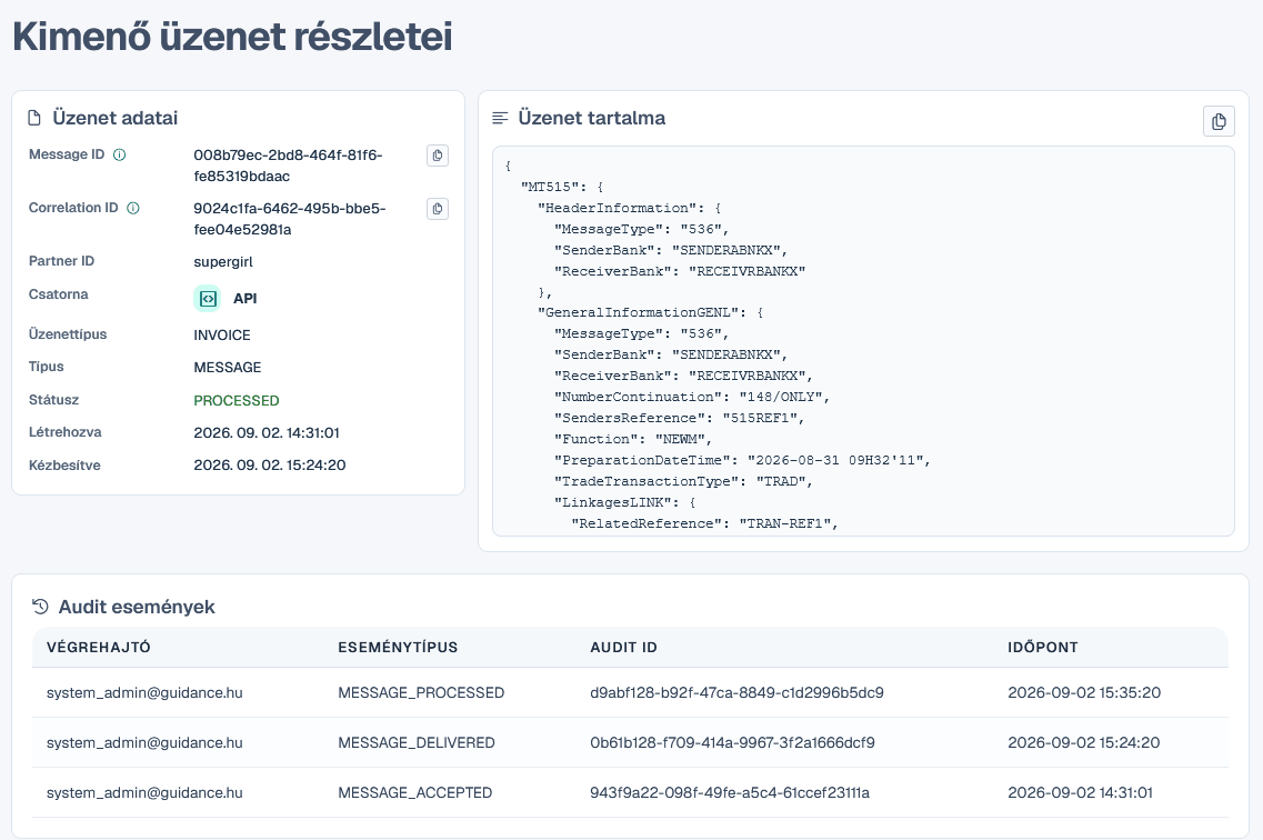 STC üzenet részletek